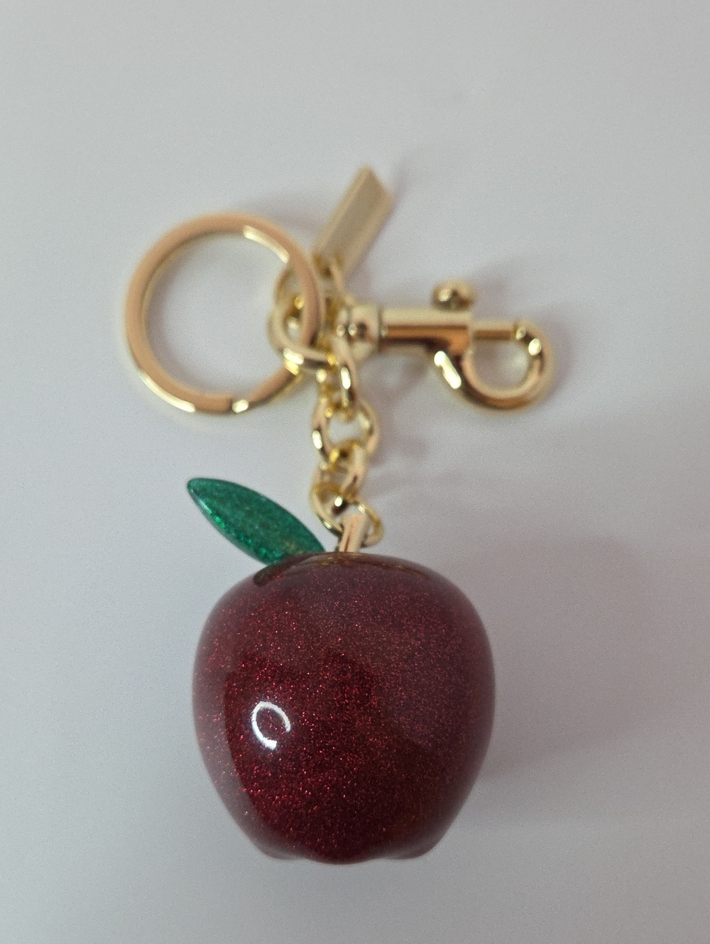 Red Apple Purse Charm and Keychain With Gold Hardware